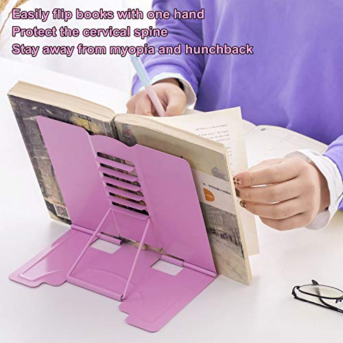 MSDADA Book Stand Metal Reading Rest Book Holder Adjustable Cookbook Holder - color: Pink