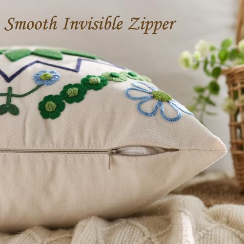 Embroidered Floral Throw Pillow Cover 18x18 Set of 1 Green - color: Green, size: 18" x 18" (Pack of 1)