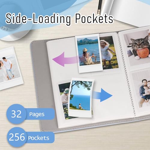 256 Pockets Photo Album for 2x3 Inch Picture, Kpop Photocard, Leather Cover, Photo Album Book Fit for Fujifilm Mini 12/11/9/8/EVO/Link/Liplay Instant Flims (Pastel Blue) - color: Pastel Blue, size: 256 Pockets