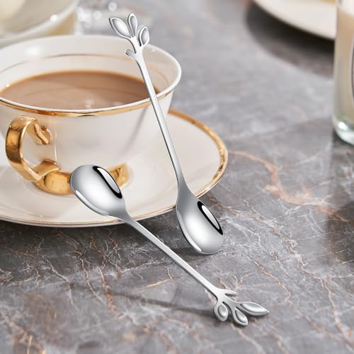 AnSaw 10-Pc Silver Mini Spoons & Forks Set, 4.7" - Leaf Handle - color: Silver