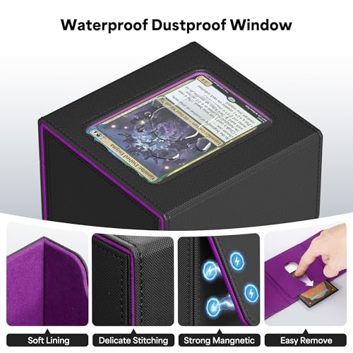 ZLCA MTG Commander Deck Box, Card Deck Box for Trading Card, Holds 110+ Double Sleeved Cards Fits for TCG CCG Magic Cards with 2 Dividers (Black & Purple) - color: Black&Purple, size: A-Horizontal-Commander