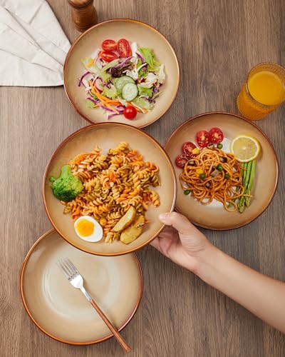 Pokini 8.75'' Ceramic Pasta Bowls Set of 4, Salad Bowls Pasta Serving Bowls - color: Brown and Yellow, size: Set of 4