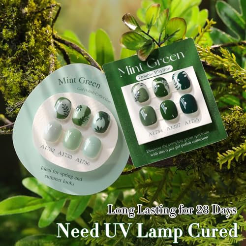 Double Rhythm 6 Pcs 15 ML Gel Polish Set Same Color Same Bottle Soak Off Gel Polish Kit Nail Art Manicure Salon DIY at Home for Women (Dark Mint Frost Sage Green Gray-T6-75) - color: Mint Green