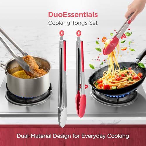 Kitchen Mama DuoEssentials Cooking Tongs Set, Red - color: Red