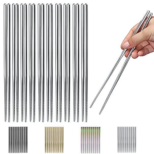 10 Pairs Reusable Chopsticks, Stainless Steel Metal Chop Sticks, Japanese Chinese Korean Chopstick Dishwasher Safe, 8.9 Inch (Silver / Chop sticks) - color: 1. Silver