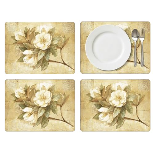 Pimpernel Sugar Magnolia Collection Placemat Set – (15.7" x 11.7") Cork-Backed Table Mats with Lacquer Finish, Heat & Stain Resistant, Decorative Dining Mats & Surface Protectors for Kitchen & Home - size: 15.7" x 11.7" Rectangular, style: Sugar Magnolia