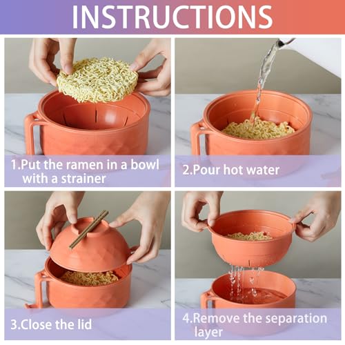 2 Sets 40 oz Microwave Ramen Bowl with Handles, Purple,Orange - color: Purple,Orange