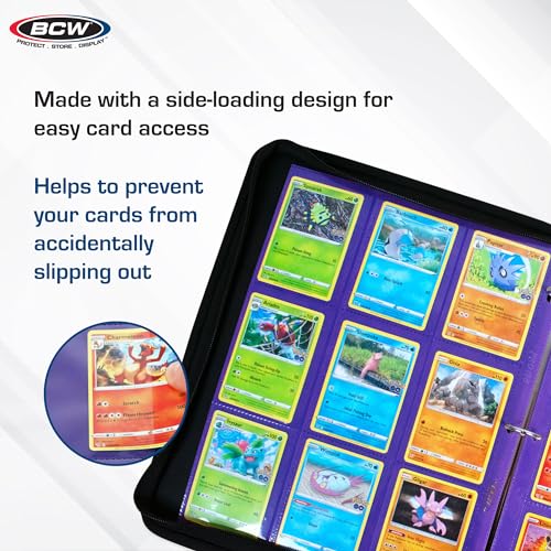BCW Double-Sided 9-Pocket Pages Holder | Trading Card Binder Sheets | Secure Side Loading - Accommodates 18 Cards - 9 Each Side - color: Purple