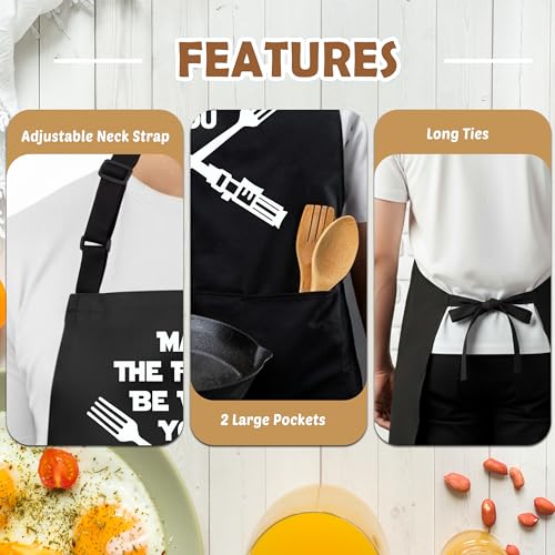 May the Forks Be With You Funny Aprons for Men with 2 Pockets, Cooking Apron for Dad, Gag Gifts for Men, Adjustable BBQ Apron for Husband, Chef Kitchen Gifts for Birthday & Father’s Day - A11 - color: May the Forks Be With You