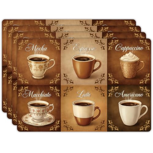Peacoblue Placemats Set of 4,Faux Leather Coffee Design - style: Coffee