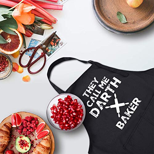 Rosoz Funny BBQ Black Chef Aprons for Men,Adjustable Kitchen Cooking Aprons - color: They Call Me Darth Baker