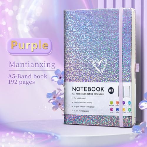 Bling A5 Lined Journal Notebook with Pen for Girls Women, Purple - color: Purple