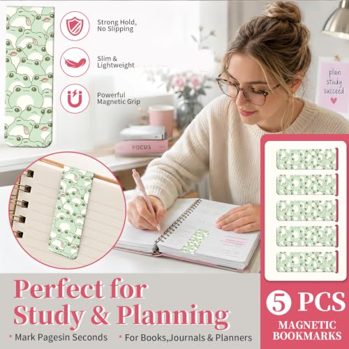 5 Pieces Magnetic Bookmarks, Cute Magnet Bookmark Clips, Colorful Page Markers for Books, Reading Supplies for Book Lovers, Women and Men Cute Green Frog - color: Cute Green Frog