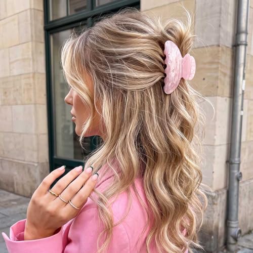 BARTOSI Acrylic Claw Clips Pink Hair Clips Medium Hair Claw Clip Cute Hair Accessories for Women and Girls (Pack of 2) - color: Set 1