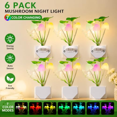 Mudder 6 Pack Plug in LED Mushroom Night Light, Water Plants, Lotus Leaves - style: Water Plants, Lotus Leaves
