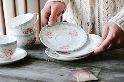 Jusalpha Fine Porcelain Rose Flower Series Teacup Saucer Spoon Set