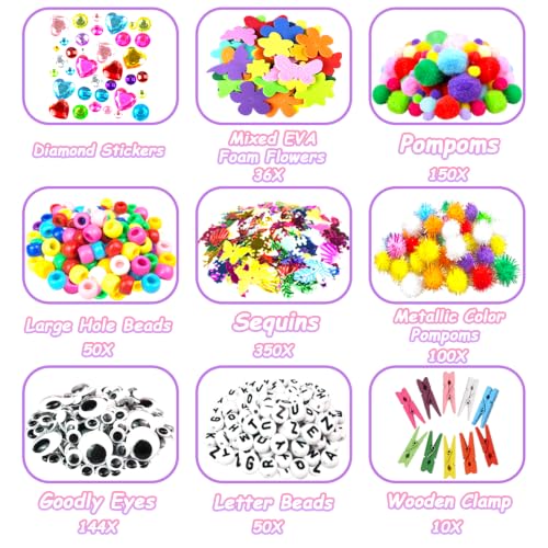 2000 Pcs DIY Arts and Crafts Supplies Kit for Kids - Kids Craft Kits Art Supplies Material Set with Pipe Cleaner All in 1 Crafting Collage Activity for Toddlers Gifts Toys Age 5 6 7 8 9 Year Old Girls - size: 2000pcs