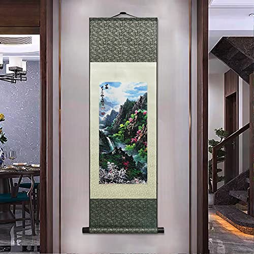 AtfArt Silk Scroll Painting, Asian Wall Art, Spring Landscape, 36.2x12in - color: F1(Spring)