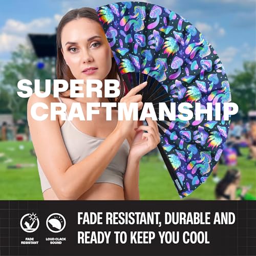 SoJourner Folding Rave Fan, Magic Mushroom - color: Magic Mushroom