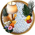 i-lan 18-Inch Large Round Mother of Pearl Rattan Decorative Serving Tray - size: 17.8"