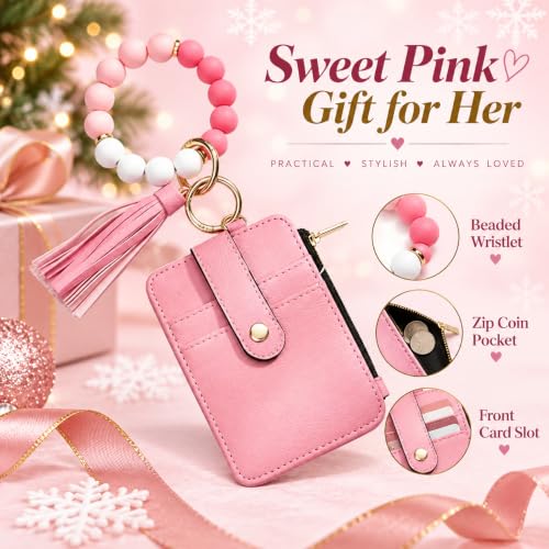Boho Beaded Wallet Wristlet Keychain Card Holder Tassel Purse - color: A5:pink