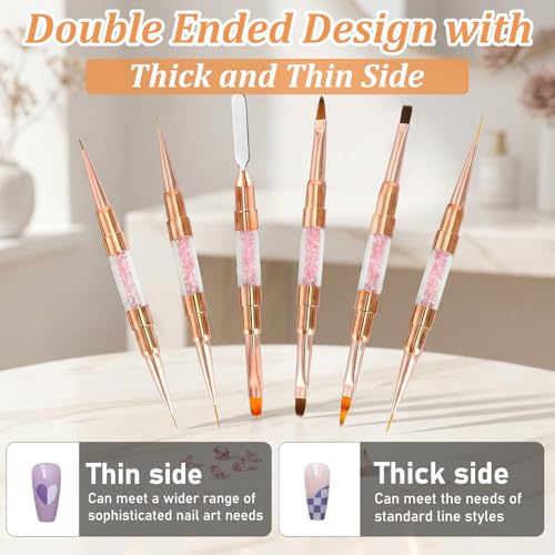 Dual-Ended Nail Art Liner Brushes(6PCS) - 5/7/10/15/19mm Precision Tips for Gel Polish Acrylic Painting, DIY Manicure and Cuticle Polish Mistake Correction - color: White-6Pcs