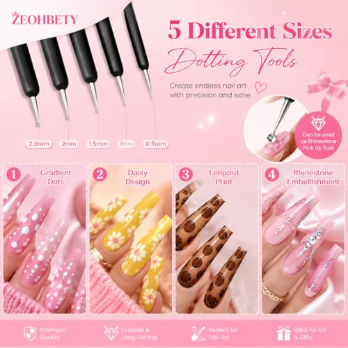 Nail Art Brushes, 5Pcs Nail Art Liner Brushes, Dotting Pen Tools, Painting Art Design Brush Set for Long Lines, Thin Details, Fine Drawing Sizes 7/9/11/15/22mm, Black - color: Black
