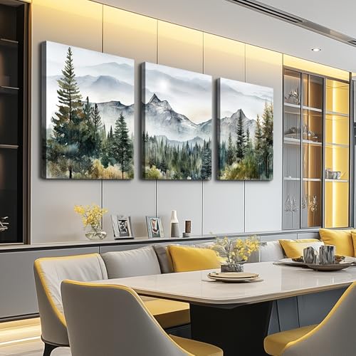 MHARTK66 Large Size Wall Art for Living Room Modern Wall Decor for Bedroom Office Decor Abstract Mountain Forest Landscapes Ink Painting 3 Piece Framed Canvas Art Prints Ready to Hang Wall Pictures - color: Forest Landscape Painting, size: 20x28inches*3pc