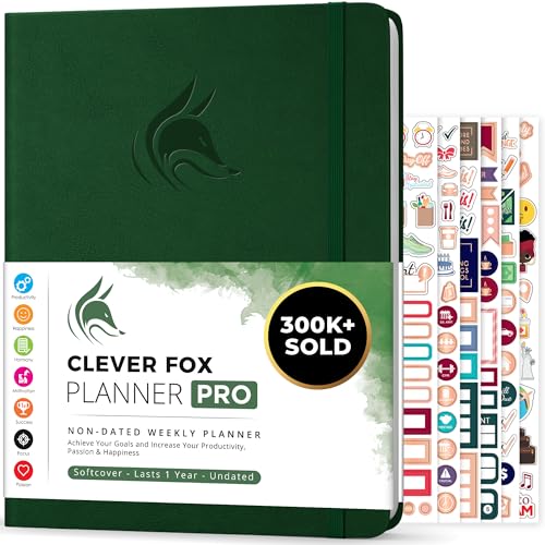 Clever Fox Planner PRO, Undated Weekly Planner, 8.5x11 Forest Green - color: Forest Green (Undated), size: A4 (8.5" x 11") Standard Version