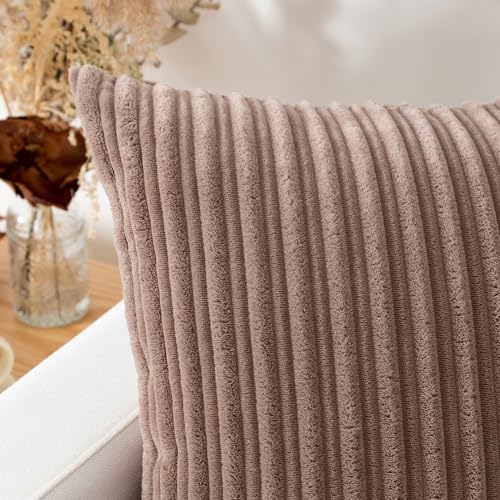 Kevin Textile Striped Corduroy 16”x16” Pillow Covers 2 Pack, Light Brown - color: Light Brown, size: 16" x 16" (Pack of 2)