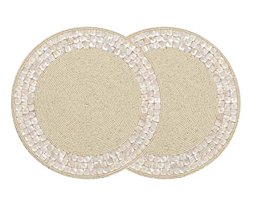 ALPHA Living HOME Ivory Beaded Placemat 13 Inch Round Glass Bead Dining Mat - color: Ivory, size: Set of 1