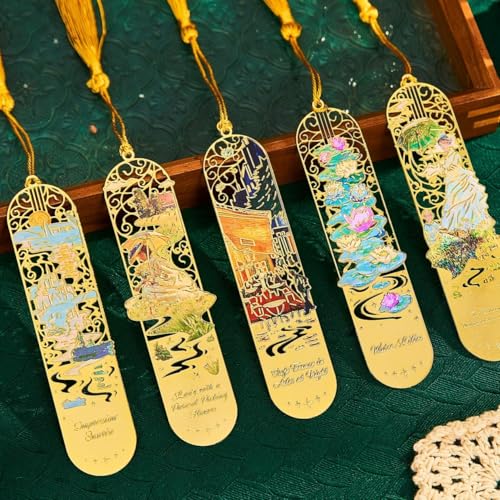 5 PCS Metal Bookmark with Tassel, Monet Book Marks for Reading Women & Men, Book Lovers Gift - style: Monet Oil-Painting