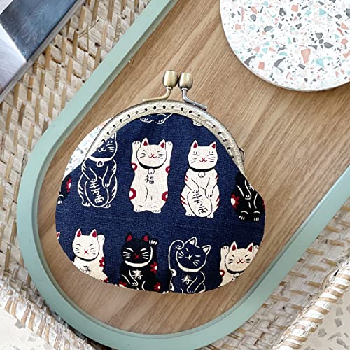 Wrapables Stylish Decorative Coin Purse, Clasp Wallet, Navy Fortune Cat - color: Navy Fortune Cat