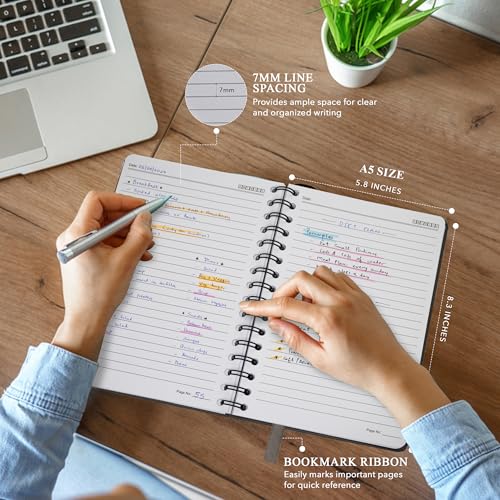 Nextnoid A5 Lined Spiral Notebook - 170 Pages, College Ruled, Beige - color: d-Beige
