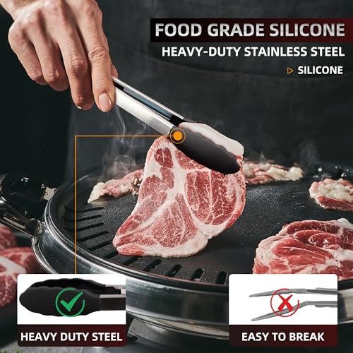 Stainless Steel Kitchen Tongs Set, 3 Pack with Silicone Tips - size: Pack of 3 Black (7", 9" & 12")