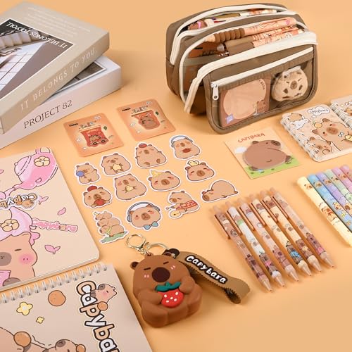 Ulema 80pcs Cute Capybara Stationery Set Birthday Capybara Gifts for Boys Girls Back to School and Classroom Rewards Kawaii School Supplies with Capibara Stuff. - style: Capybara