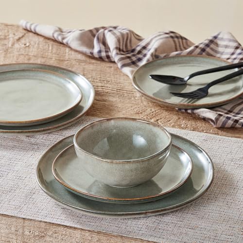 Stoneware Dinnerware Sets for 8, Reactive Glaze Plates and Bowls, Grey - color: Gray, size: Service for 8-24Pcs