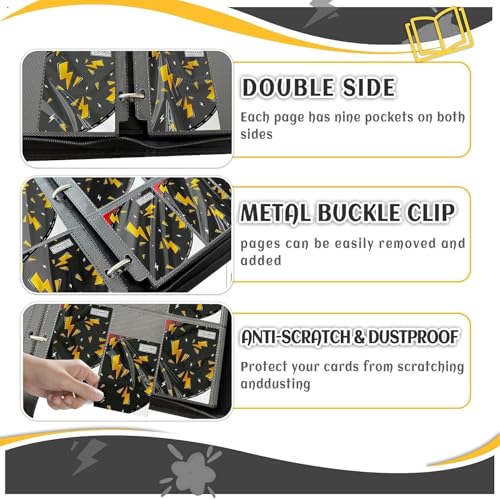 Trading Card Binder 9 Pocket,Card Binder 900 Pockets,Card Book Holder Cards with 50 Removable Sleeves,3-Ring Zip Design MTG/TCG/Sport Collectible Trading Card Albums Gifts for Boys and Girls (Black) - color: Black, size: Large