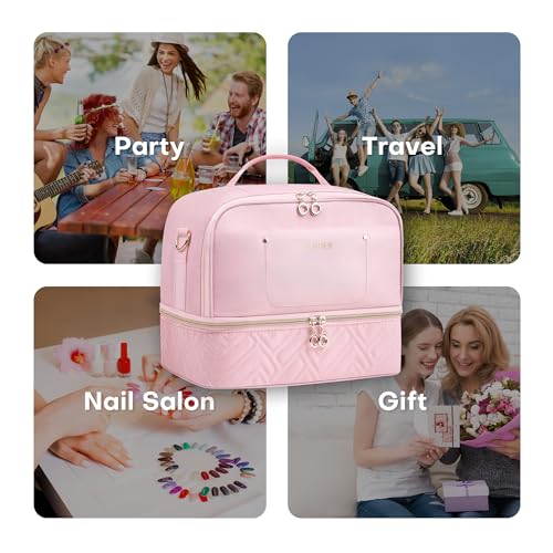 Leudes Nail Bag Polish Organizer Case Holds 42 Bottles & Gel Lamp - color: Pink