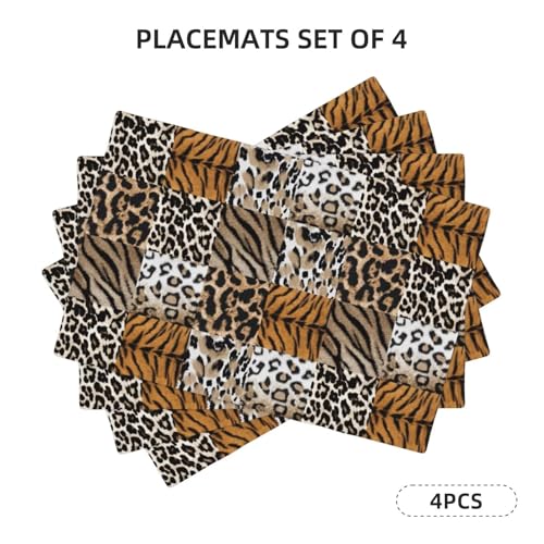 Animal Skin Placemats Rectangle Linen Table Placemet Set of 4 - color: Brown, size: Set of 4