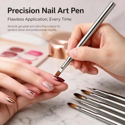 12Pcs Metal Nail Art Brush Set, Professional Nail Brush Acrylic Manicure Brushes Pen with Liner Flat Round French Detail Ombre Brushes for Gel Polish, 3D Design, Clean Up Tools - color: Professional Nail Brush Set-12pcs
