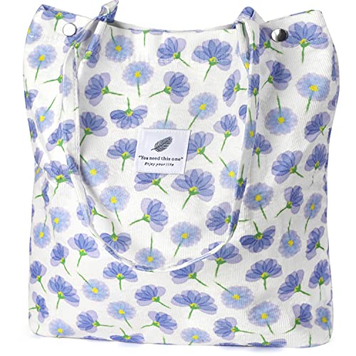 Ayieyill Corduroy Tote Bag for Women Canvas Shoulder Cord Purse with Inner Pocket - color: Light Purple