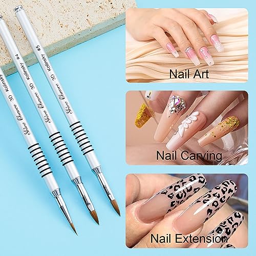 3Pcs 3D Nail Brushes Set Size 2 4 5, Kolinsky Hair Acrylic Flower Nail Art Brush, Art Design & Polish Mistake Cleaning Manicure Tools for Women Acrylic Application, Silver - color: Silver
