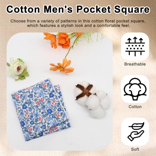 Cotton Floral Handkerchiefs for Men Wedding Evening Daily Work Prom - color: Blue,green,pink,white