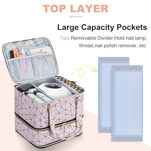 Uross Nail Polish Organizer Bag Holds 84 Bottles Nail Polish & Nail Lamp,Large Gel Nail Polish Organizers and Storage box for Nail Tech, Nail Kit Supplies Organizer Case-Lightpink - color: Lightpink, size: X Large - 11 x 9.5 x 13 inch (84 bottles)