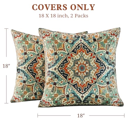 Boho Soft Velvet Throw Pillow Covers 18x18 in Vintage Moroccan - color: Blue, size: 18" x 18" (Pack of 2)