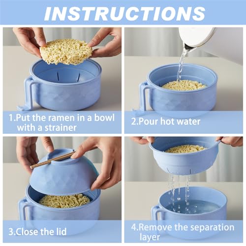 6 Pcs Microwave Ramen Cooker Set 40oz Bowl, Nordic Blue - color: Nordic Blue