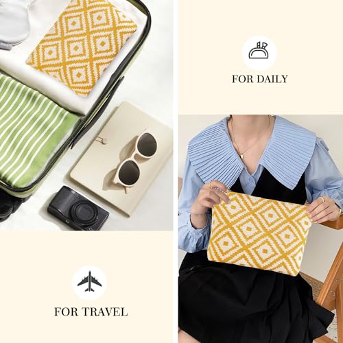 STARDW Parallel Checkered Makeup Bag Travel Cosmetic Pouch for Women - color: Embroidery Yellow