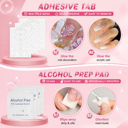 20 Set Press On Nail Tool Kit: Nail Prep Kit with Nail File, Nail Glue, Glue Remover, Adhesive Tabs, Prep Pads, Sticks, Holographic Bag, Disposable Nail Supplies Kits for Nail Business