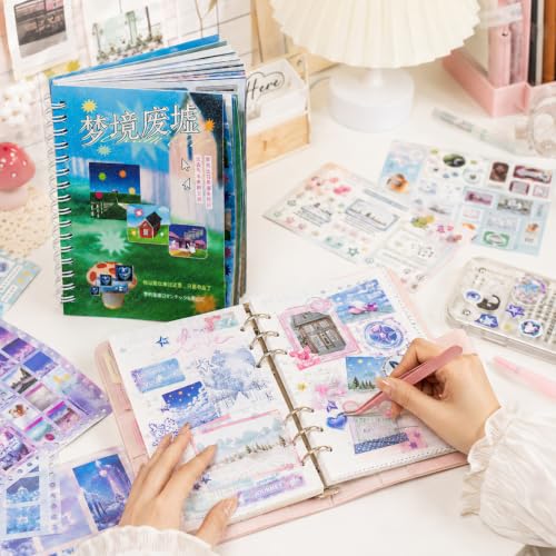 30 Sheets Dreamcore Japanese Sticker Book,Retro Sticker Book,Nature Sceneery Scrapbook Stickers for Journaling,DIY Crafts Decoration - color: Dreamland